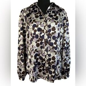 Apt. 9 Stretch Satin Blouse XL Multicolor Dot Print Long Sleeve Button Front